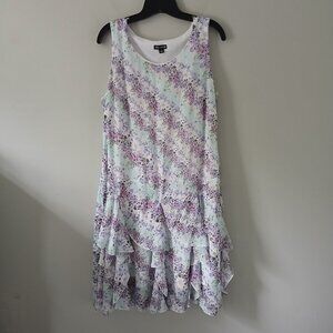 Nina Leonard Size 12 Sleeveless Midi Layered Ruffle Hem Dress‎ Floral Blue Pink
